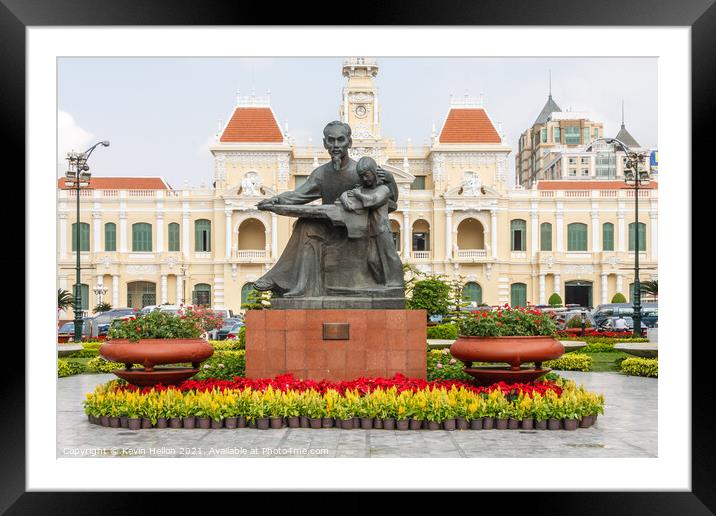Statue of Ho Chi Minh and Peoples Committee Building,  Framed Mounted Print by Kevin Hellon