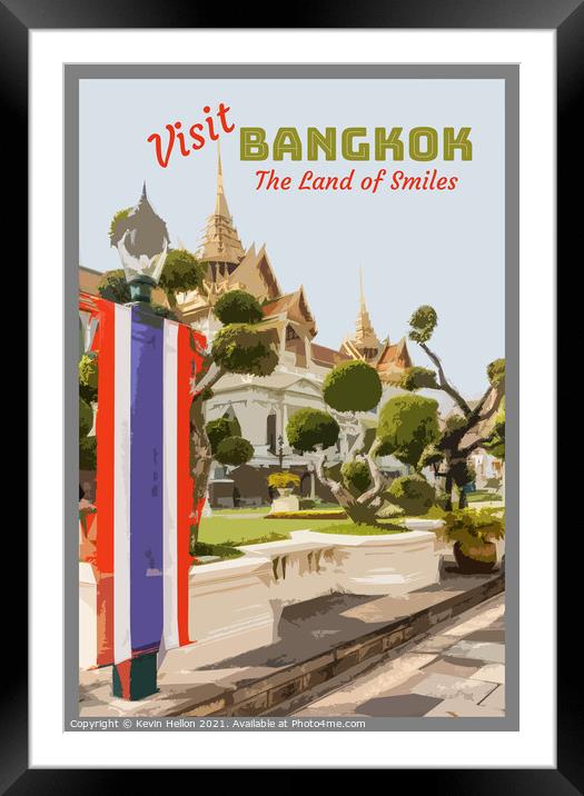 Vintage poster Bangkok Framed Mounted Print by Kevin Hellon