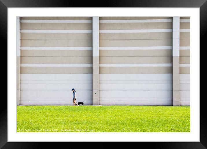 Girl walking dog Framed Mounted Print by Kevin Hellon