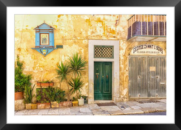 Old house & shopfront in Valletta, Malta Framed Mounted Print by Kevin Hellon