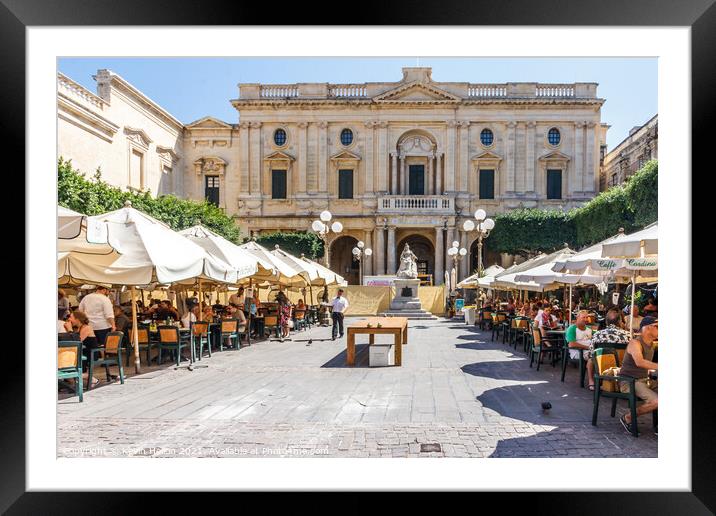 Cafes full of tourists on Republic Street.  Framed Mounted Print by Kevin Hellon