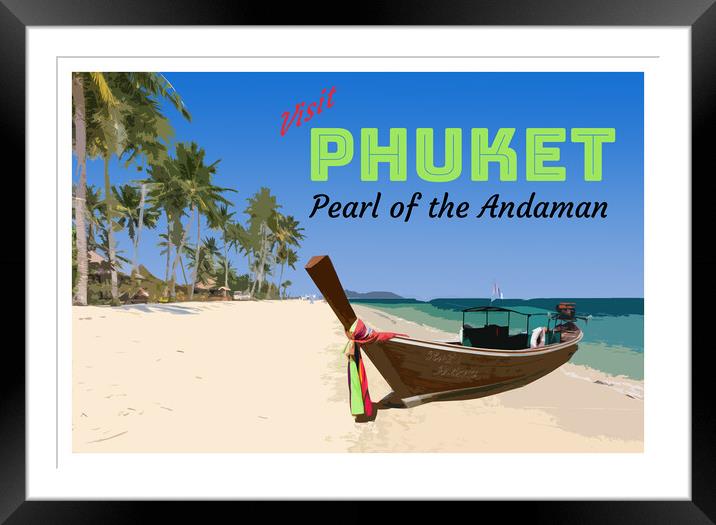 Vintage style poster for Phuket, Thailand Framed Mounted Print by Kevin Hellon