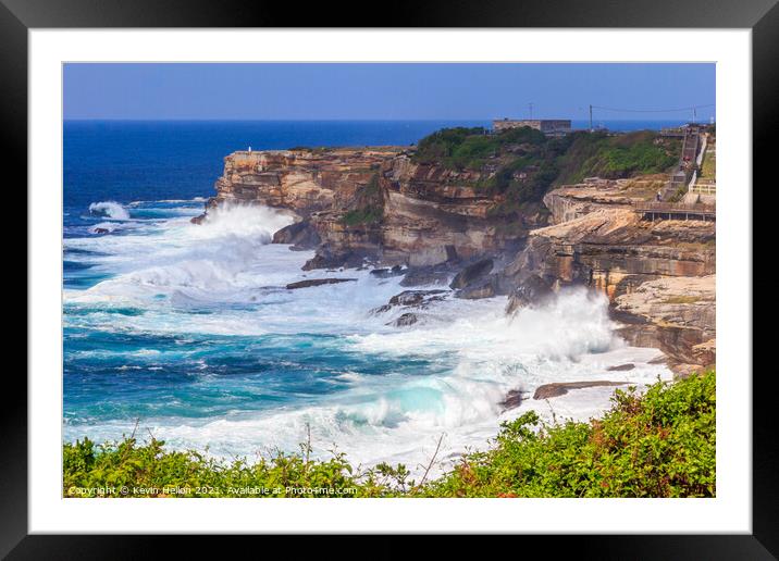 Rough seas by  on the Coogee to Bondi coastal walk Framed Mounted Print by Kevin Hellon