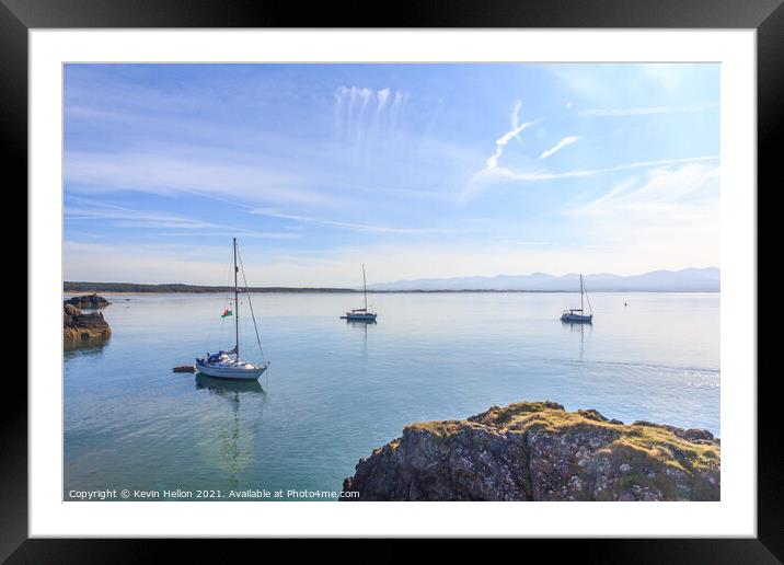 Boats at anchor off Llanddwyn Island,  Framed Mounted Print by Kevin Hellon