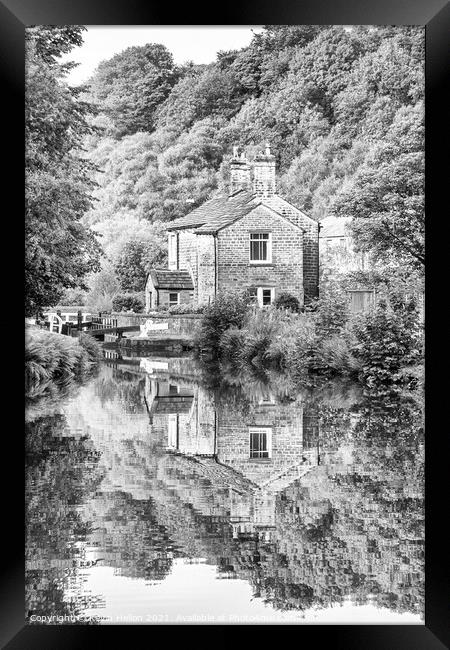 House reflected in the water, Huddersfield narrow canal Framed Print by Kevin Hellon