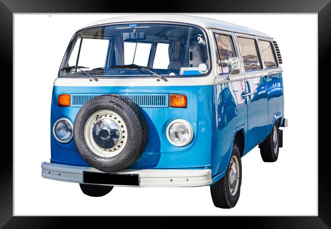 Blue and white Volkswagen Camper van Framed Print by Kevin Hellon