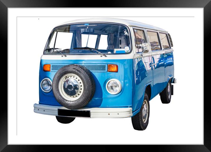 Blue and white Volkswagen Camper van Framed Mounted Print by Kevin Hellon