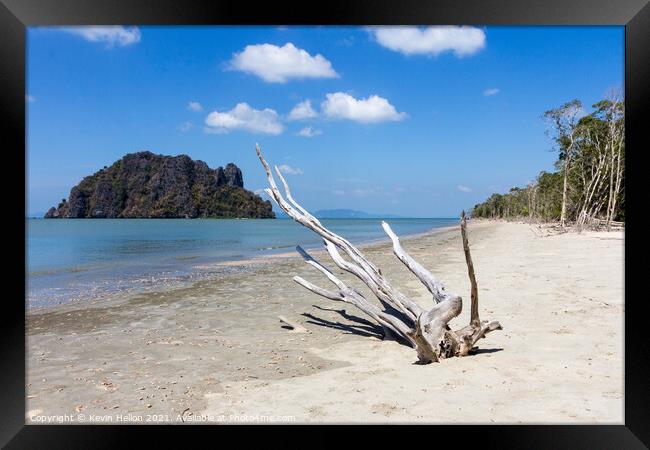 Bleached driftwood on Hua Hin beach, Trang Province, Thailand Framed Print by Kevin Hellon