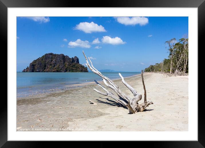 Bleached driftwood on Hua Hin beach, Trang Province, Thailand Framed Mounted Print by Kevin Hellon