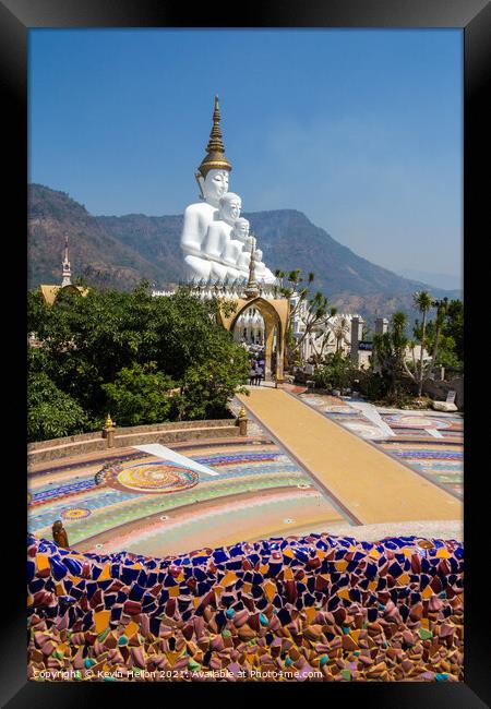 Five white Buddha statues Framed Print by Kevin Hellon