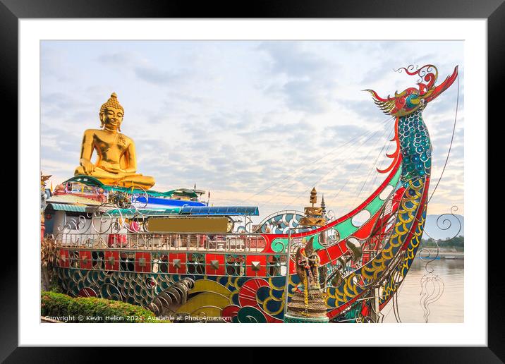 Golden buddha in ornamental boat Framed Mounted Print by Kevin Hellon