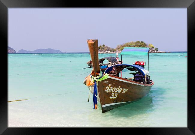 Long Tail boat at anchor, Koh Lipe Framed Print by Kevin Hellon