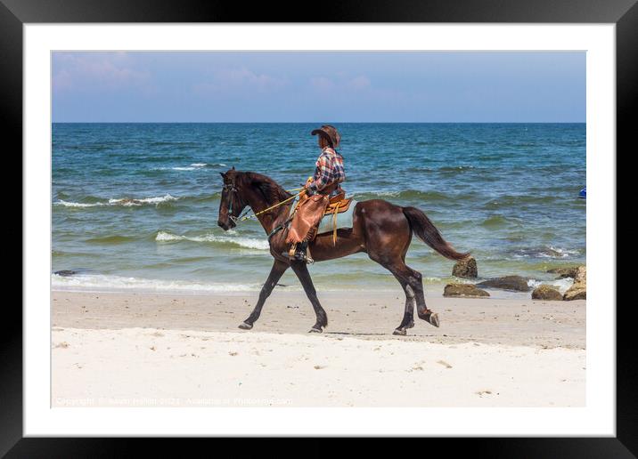 Horse and rider, Hua Hin beach, Thailand Framed Mounted Print by Kevin Hellon