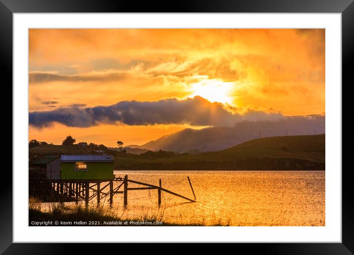 Dramatic sunset over the Otago Peninsular Framed Mounted Print by Kevin Hellon