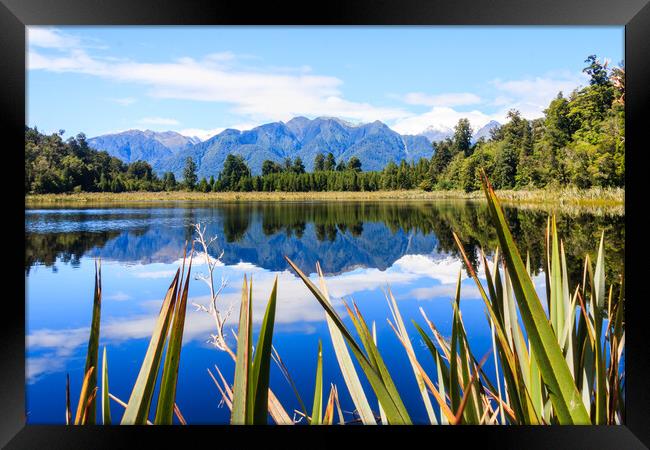Mountain reflections in Lake Matheson Framed Print by Kevin Hellon