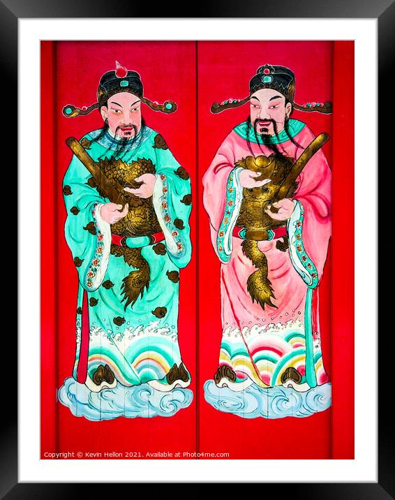 Chinese figure on doors Framed Mounted Print by Kevin Hellon
