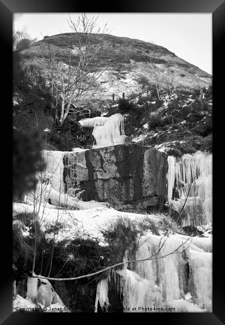 Frozen Waterfall Brecon Storm Emma Framed Print by Janet Simmons