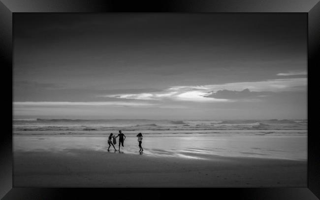 Children on the Perranporth beach in the evening Framed Print by Mike Lanning