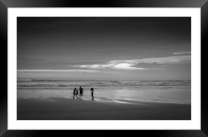 Children on the Perranporth beach in the evening Framed Mounted Print by Mike Lanning