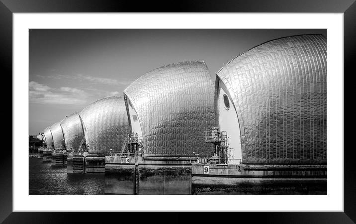 Thames Barrier (B&W) Framed Mounted Print by Mike Lanning