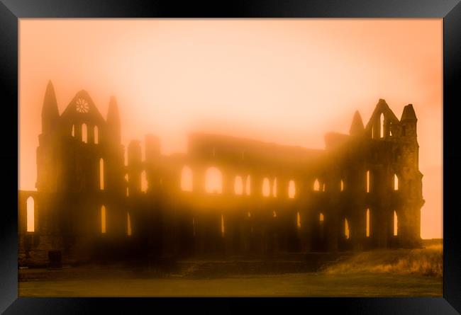 Foggy Whitby Abbey Framed Print by Mike Lanning