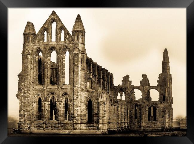 Whitby Abbey - Antique Postcard Framed Print by Mike Lanning