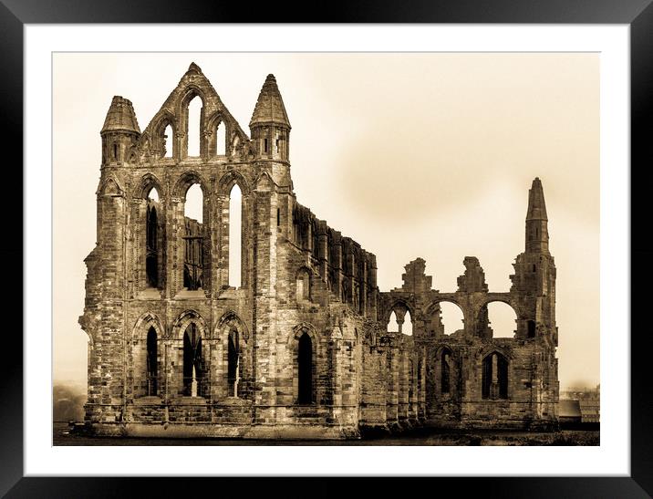 Whitby Abbey - Antique Postcard Framed Mounted Print by Mike Lanning
