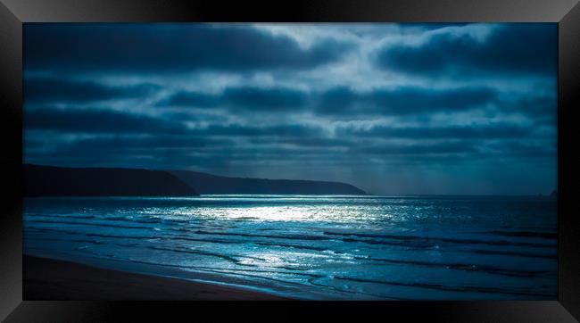 Moonlit Perran Bay Framed Print by Mike Lanning