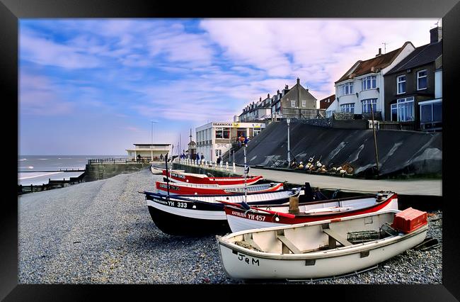 Fishing Boats on pebbled beach Framed Print by Bob Walker