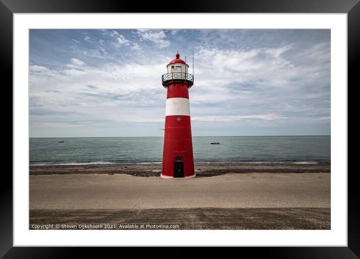 The red lighthouse in the Netherlands Framed Mounted Print by Steven Dijkshoorn