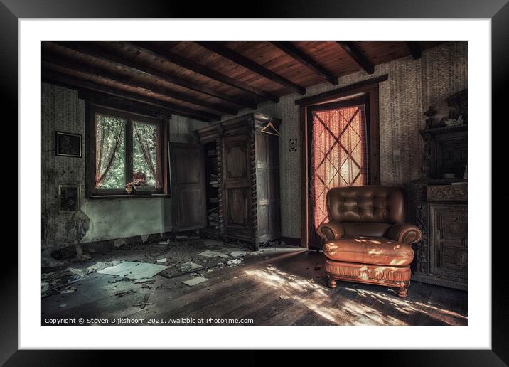 A farm that is abandoned in belgium.  Framed Mounted Print by Steven Dijkshoorn