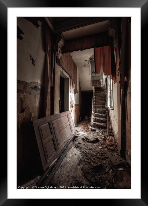 An old red hall in an abandoned house Framed Mounted Print by Steven Dijkshoorn