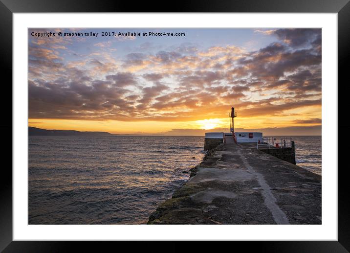 Looe banjo pier at sunrise Framed Mounted Print by stephen tolley