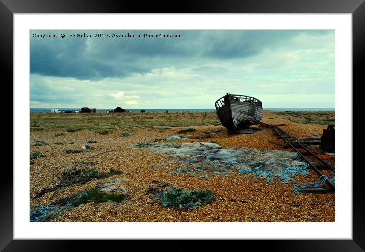Shipwrecked boat at Dungeness Framed Mounted Print by Lee Sulsh