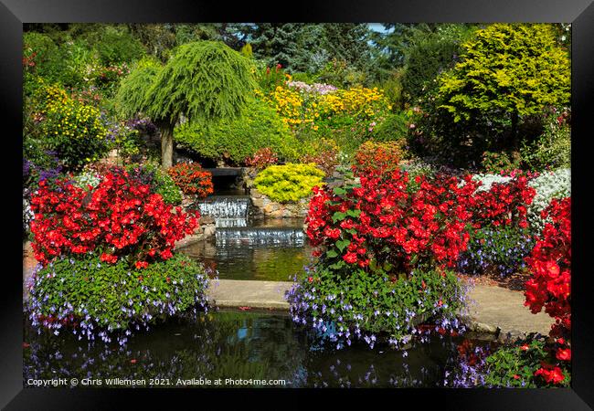 flowers and waterfall in a garden in holland Framed Print by Chris Willemsen