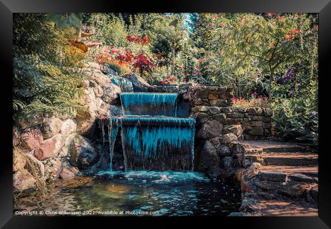 flowers and waterfall in a garden in holland Framed Print by Chris Willemsen