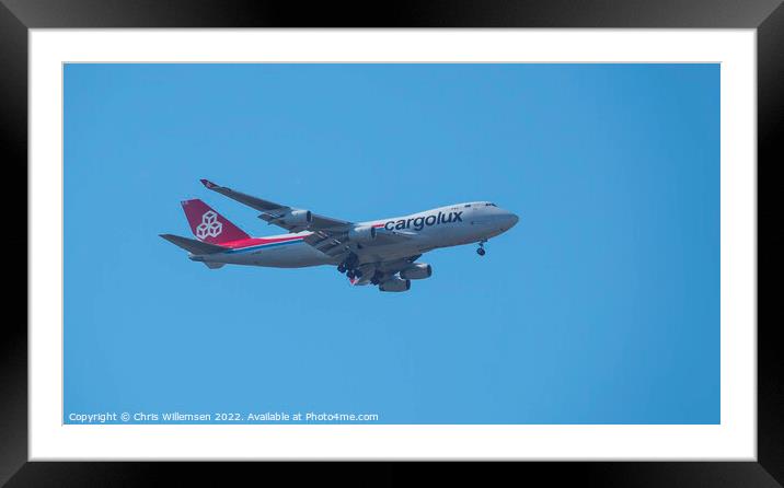 plane form luxair cargo in the blue sky on arrival Framed Mounted Print by Chris Willemsen