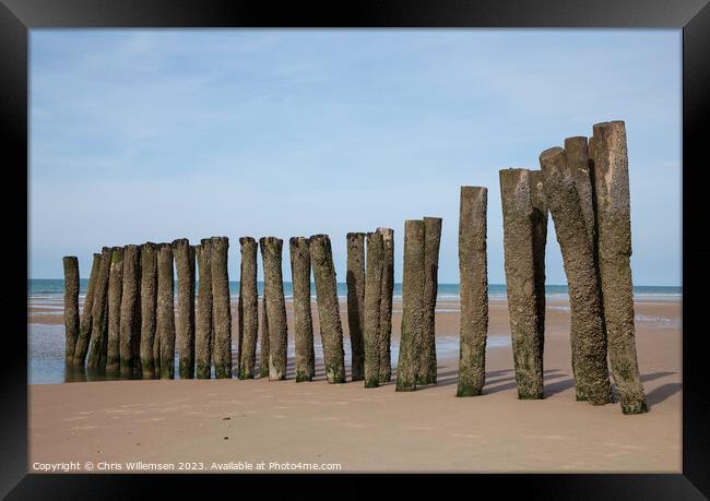wooden poles on a french beach Framed Print by Chris Willemsen