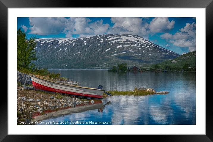 small boat on trailer at fjord in norway Framed Mounted Print by Chris Willemsen