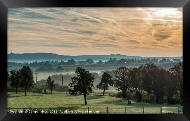 sunrise in the hills of belgium with mist Framed Print by Chris Willemsen