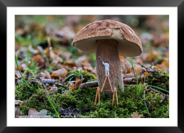 small painter figure painting the mushroom in the  Framed Mounted Print by Chris Willemsen