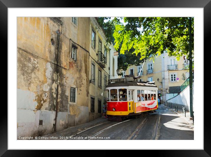 art impression of famous tram in lissabon Framed Mounted Print by Chris Willemsen