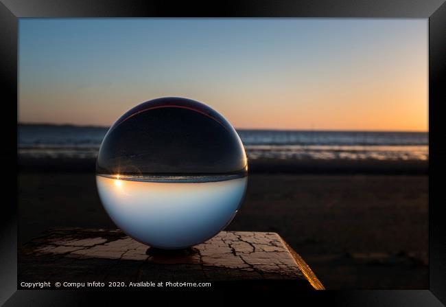 sunset on the beach captured in glass crystal sphe Framed Print by Chris Willemsen