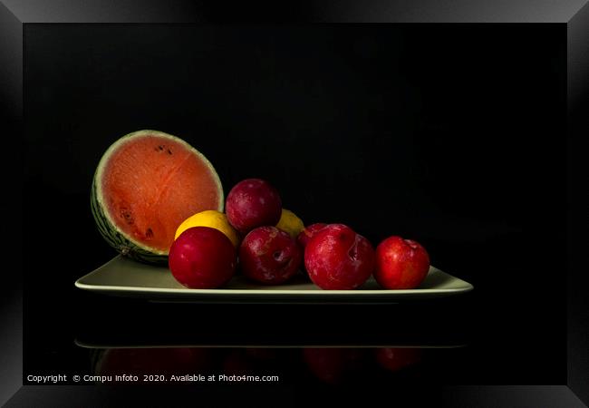still life with a green bowl with fruit Framed Print by Chris Willemsen