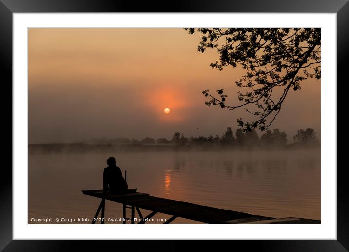 woman on jetty at the maas during sunrise Framed Mounted Print by Chris Willemsen