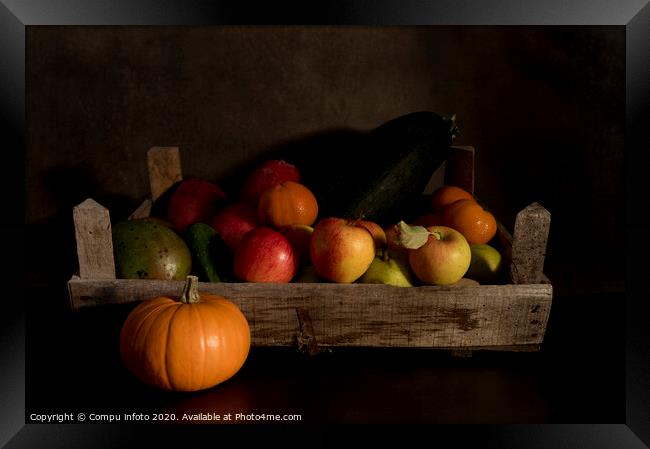 a still life of fruit in an old wooden box Framed Print by Chris Willemsen