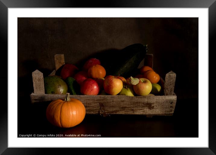 a still life of fruit in an old wooden box Framed Mounted Print by Chris Willemsen