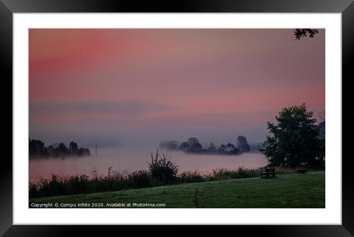 ship transport sunrise over the river maas in Holl Framed Mounted Print by Chris Willemsen