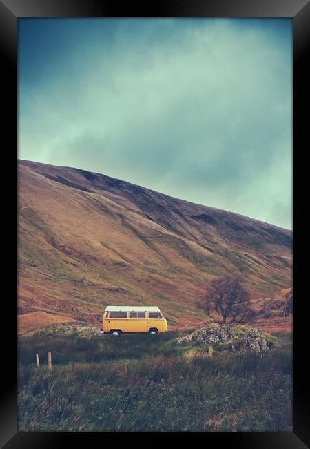 Vintage Camper Van In The Wilderness Framed Print by Mr Doomits