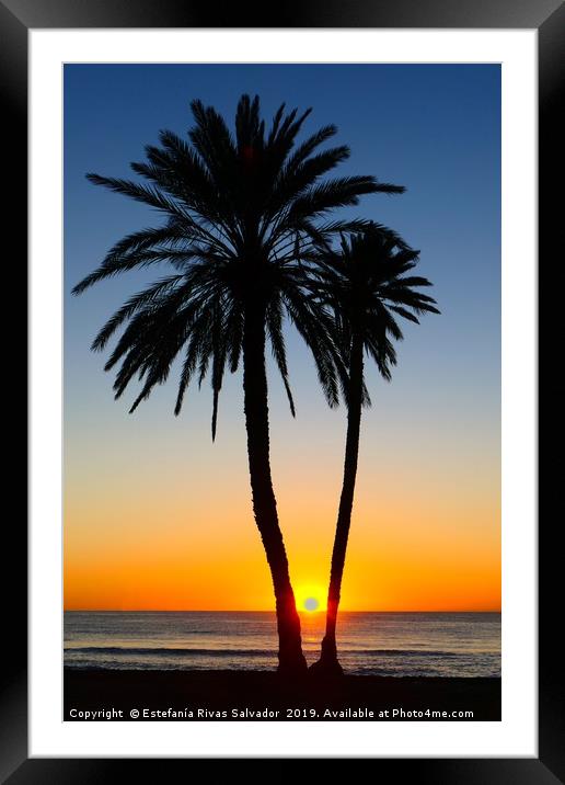 Palm sunrise Framed Mounted Print by Estefanía Rivas Salvador